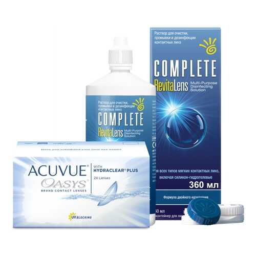Контактные линзы Acuvue Oasys 24 линзы R 8.4 +5.00 + Раствор Complete RevitaLens 360 мл в Мелодия здоровья