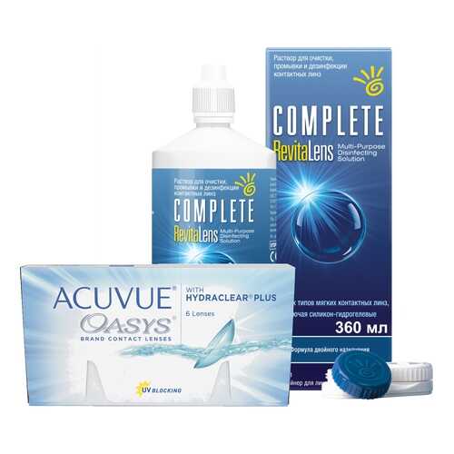 Контактные линзы Acuvue Oasys 6 линз R 8.8 +2.00 + Раствор Complete RevitaLens 360 мл в Мелодия здоровья